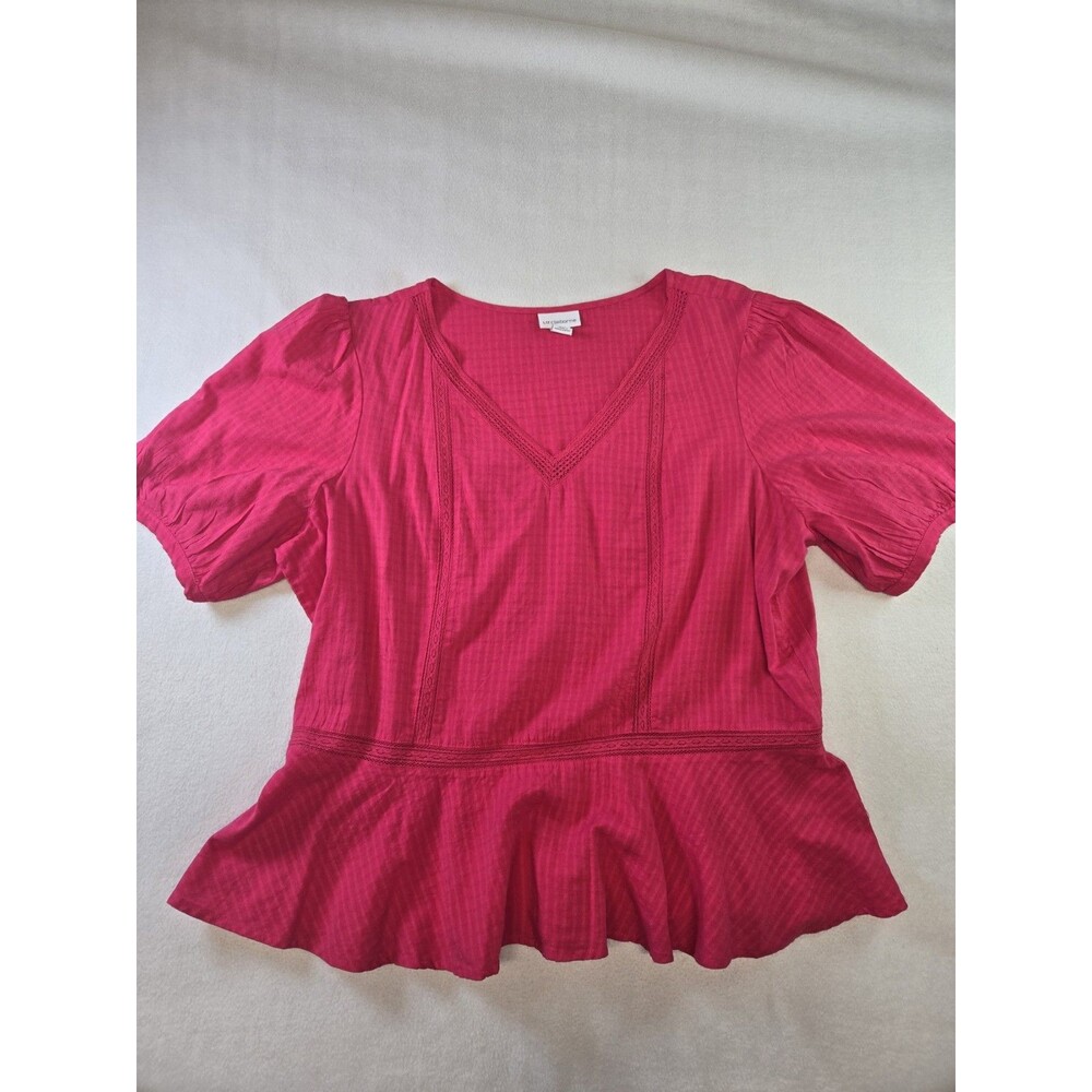 Liz Claiborne Hot Pink Peplum Top with Lace Detailing Women's XL